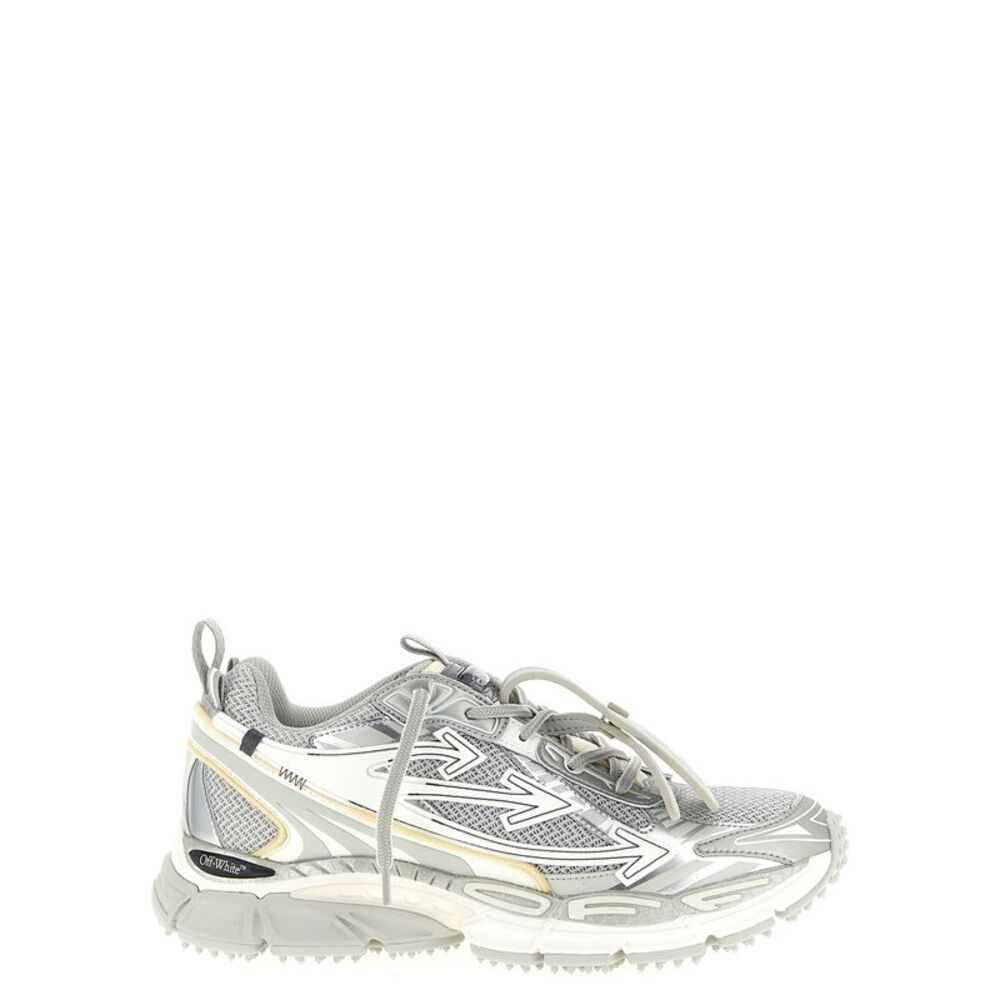 Off-White Silver Polyester Athletic Men's Sneakers
